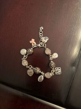 Brighton Silver Charm Bracelet with pink ribbon